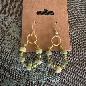 Handmade Elegant Green Stone Beaded Hoop Earrings